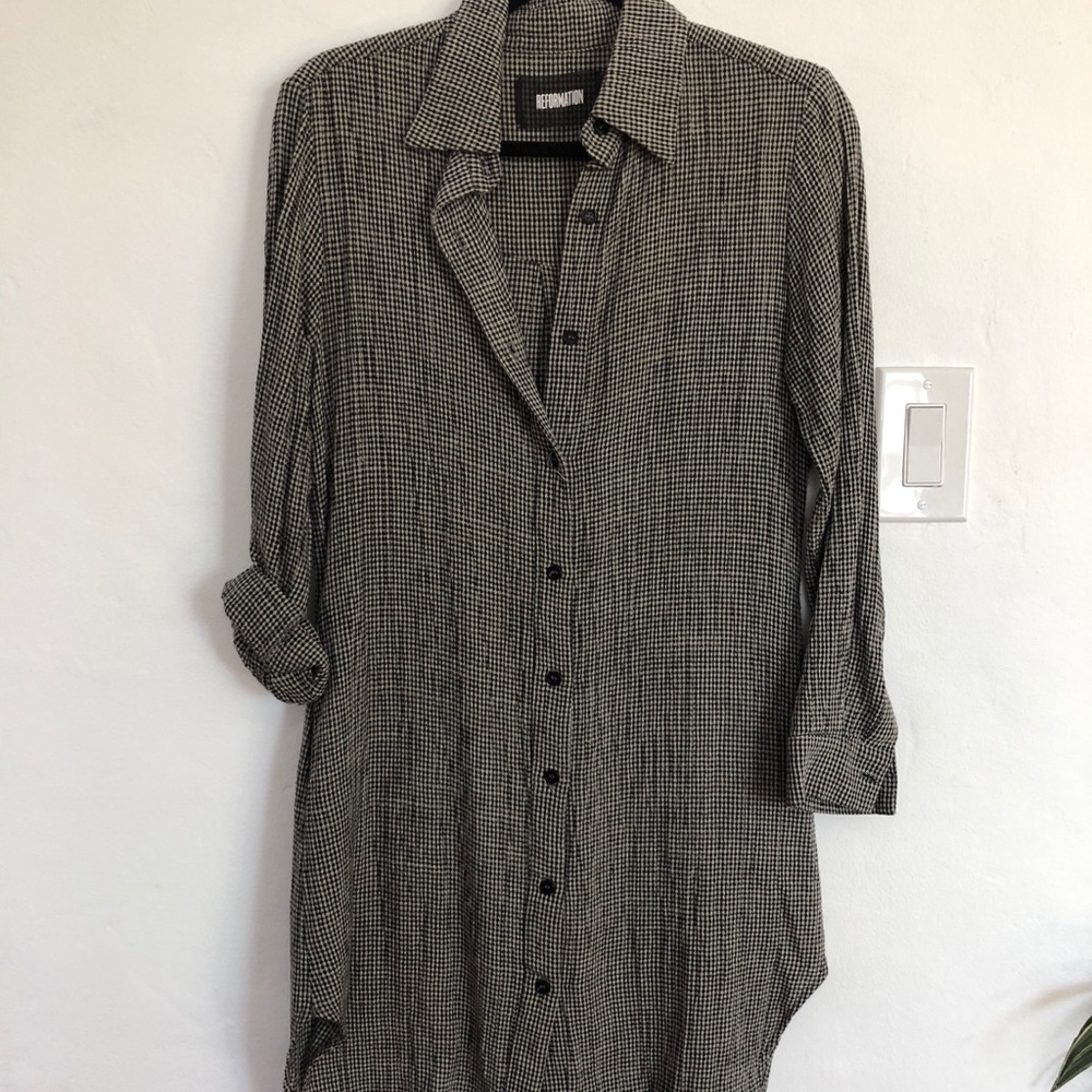 Checkered button up/oversized shirt dress